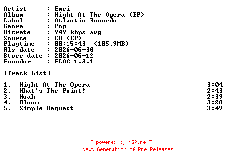 NFO for the release Emei-Night_At_The_Opera-CDEP-FLAC-2026-PERFECT by PERFECT