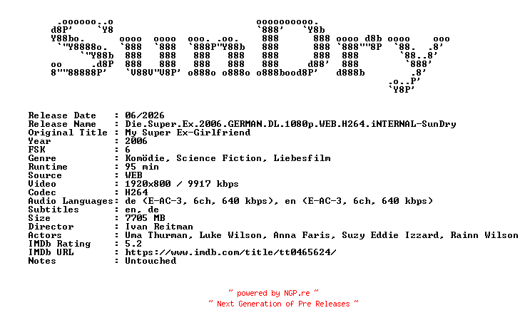 NFO for the release Die.Super.Ex.2006.GERMAN.DL.1080p.WEB.H264.iNTERNAL-SunDry by SunDry