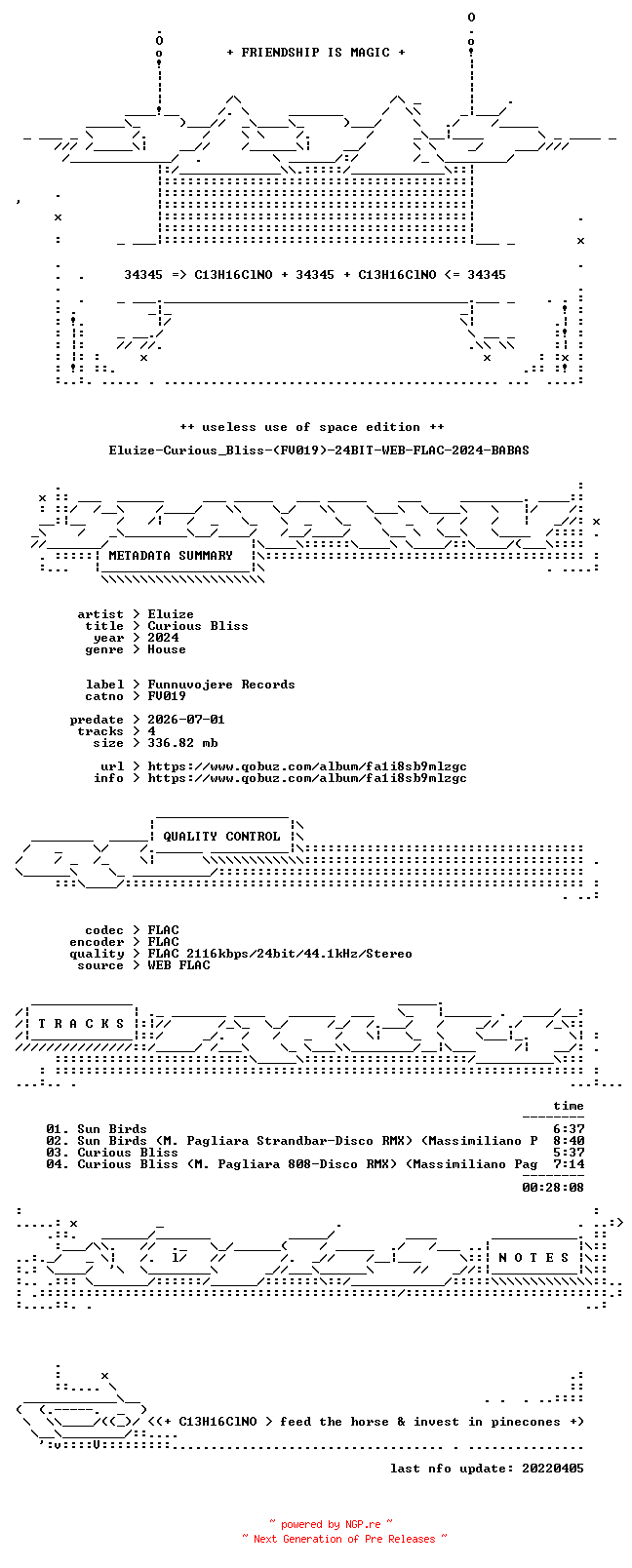 NFO for the release Eluize-Curious_Bliss-(FV019)-24BIT-WEB-FLAC-2024-BABAS by BABAS