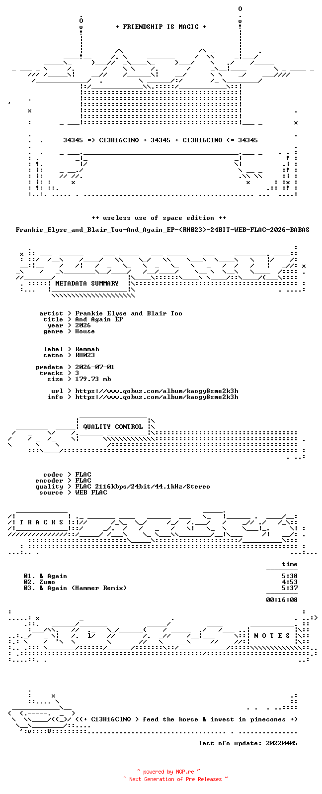 NFO for the release Frankie_Elyse_and_Blair_Too-And_Again_EP-(RH023)-24BIT-WEB-FLAC-2026-BABAS by BABAS