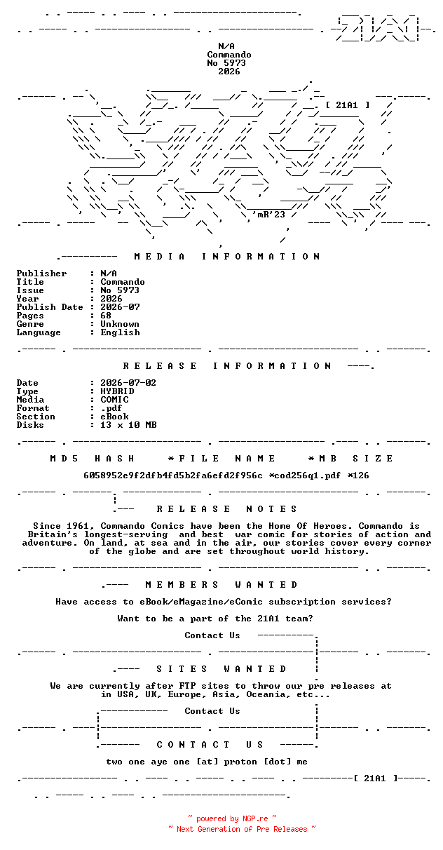 NFO for the release Commando.No.5973.2026.HYBRID.COMIC.eBook-21A1 by 21A1