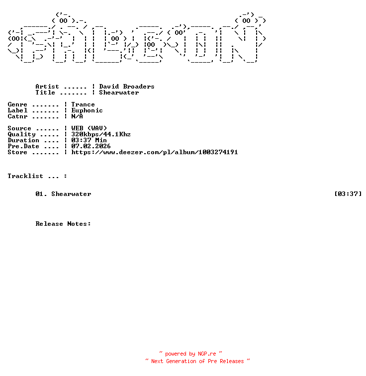 NFO for the release David_Broaders-Shearwater-SINGLE-WEB-2026-FALCON by FALCON