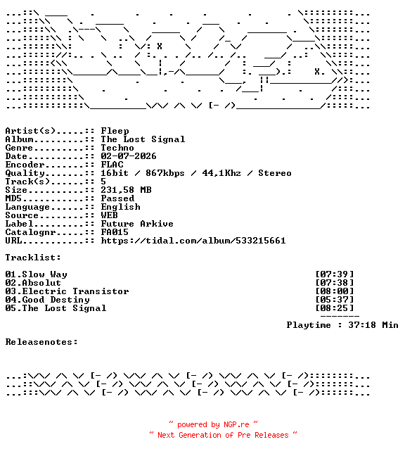NFO for the release Fleep-The_Lost_Signal-FA015-16BIT-WEB-FLAC-2026-WAVED by WAVED