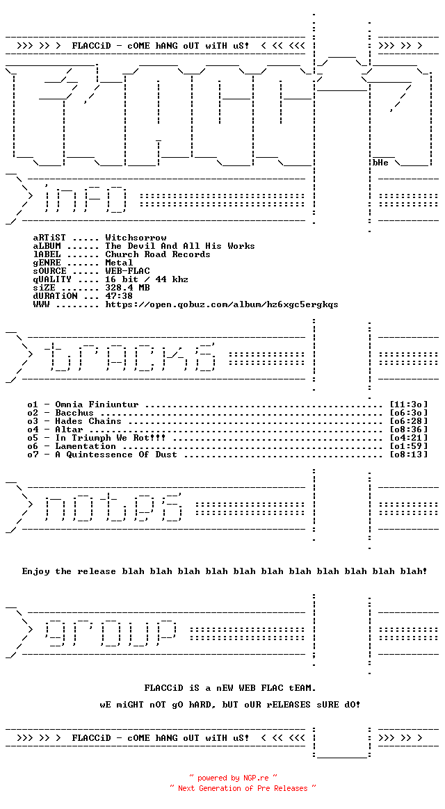 NFO for the release Witchsorrow-The_Devil_And_All_His_Works-16BIT-WEB-FLAC-2026-FLACCiD by FLACCiD