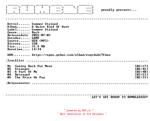 NFO for the release Summer_Stained-A_Quiet_Kind_Of_Hurt-EP-(WEB)-2026-RUMBLE by RUMBLE