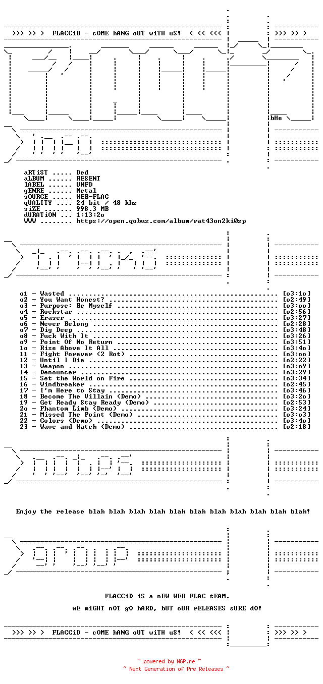 NFO for the release Ded-RESENT-DELUXE_EDITION-24BIT-48KHZ-WEB-FLAC-2026-FLACCiD by FLACCiD