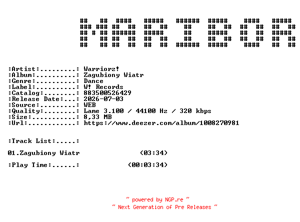 NFO for the release Warriorz-Zagubiony_Wiatr-SINGLE-WEB-PL-2026-MARiBOR by MARiBOR