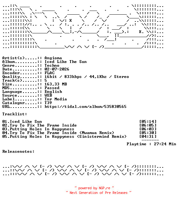 NFO for the release Angioma-Iced_Like_The_Sun-T39-16BIT-WEB-FLAC-2026-WAVED by WAVED