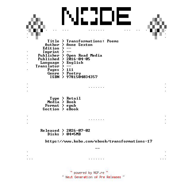 NFO for the release Anne.Sexton.Transformations.Poems.2016.RETAiL.EPUB.eBook-NODE by NODE