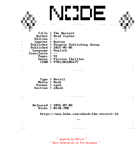 NFO for the release Brad.Taylor.The.Recruit.2015.RETAiL.EPUB.eBook-NODE by NODE
