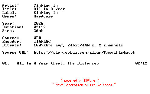 NFO for the release Sinking_In-All_In_A_Year-Single-24BIT-WEB-FLAC-2026-VEXED by VEXED