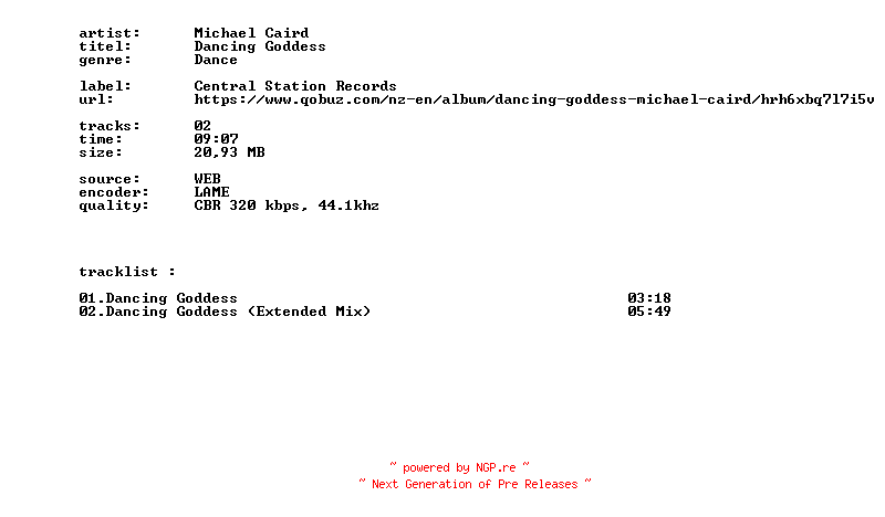 NFO for the release Michael_Caird_-_Dancing_Goddess-WEB-2026-BITCOINS by BITCOINS