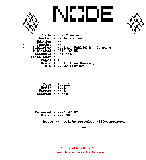 NFO for the release Raghavan.Iyer.660.Curries.2016.RETAiL.EPUB.eBook-NODE by NODE