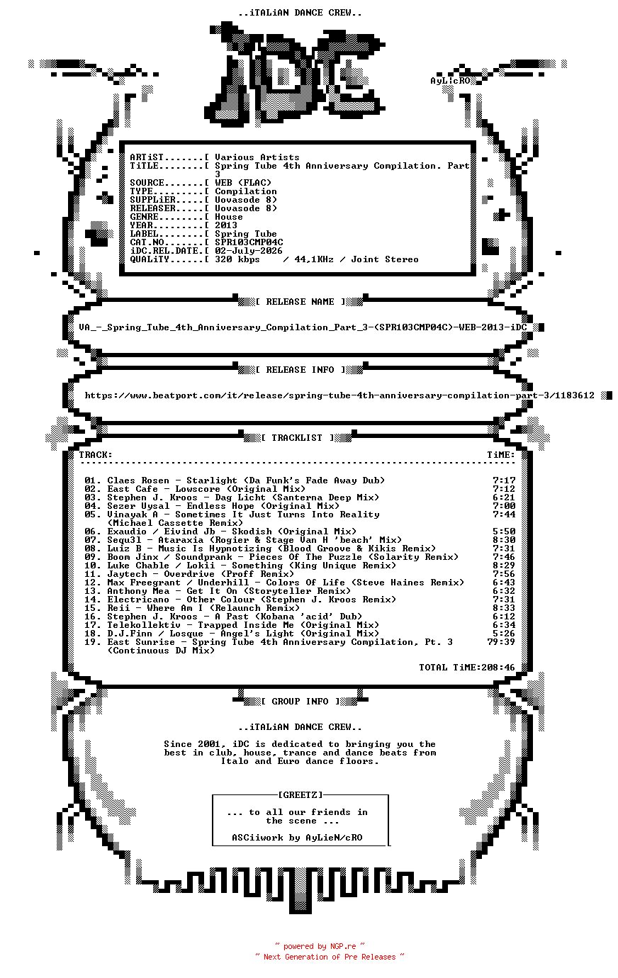 NFO for the release VA_-_Spring_Tube_4th_Anniversary_Compilation_Part_3-(SPR103CMP04C)-WEB-2013-iDC by iDC