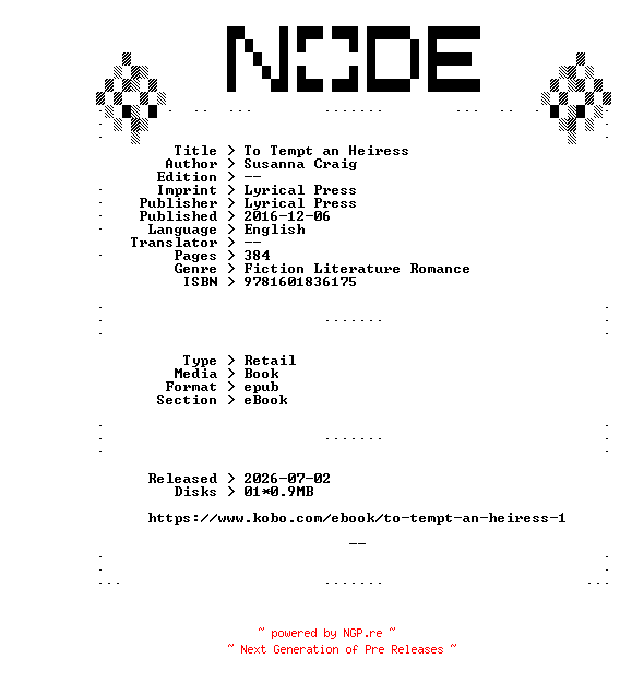 NFO for the release Susanna.Craig.To.Tempt.an.Heiress.2016.RETAiL.EPUB.eBook-NODE by NODE