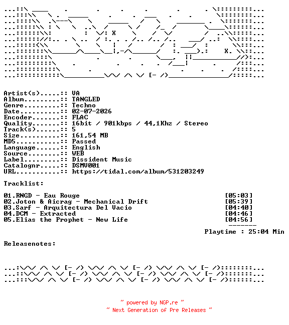 NFO for the release VA-TANGLED-DSMV001-16BIT-WEB-FLAC-2026-WAVED by WAVED