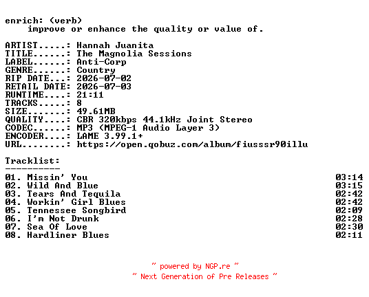 NFO for the release Hannah_Juanita-The_Magnolia_Sessions-WEB-2026-ENRiCH by ENRiCH