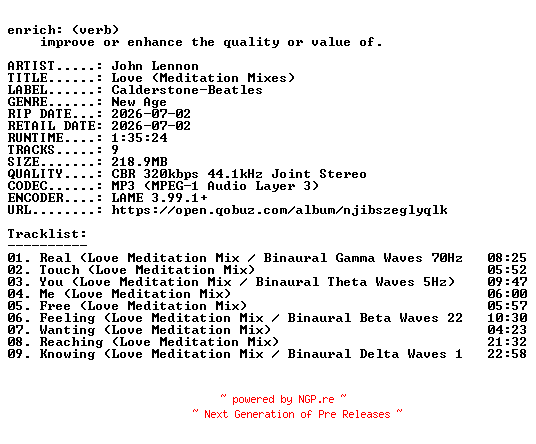 NFO for the release John_Lennon-Love_(Meditation_Mixes)-WEB-2026-ENRiCH by ENRiCH