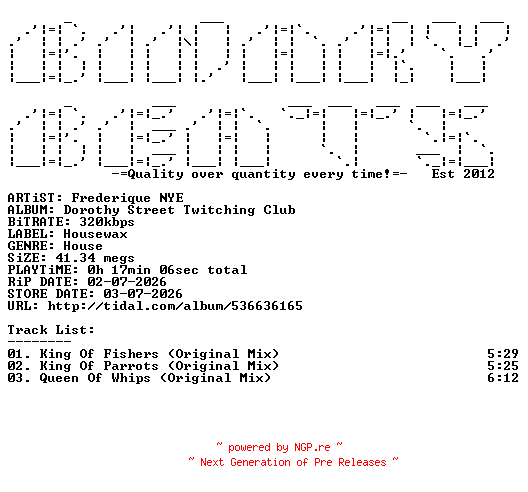 NFO for the release Frederique_NYE-Dorothy_Street_Twitching_Club-(HWXD026)-WEB-2026-BB by BB