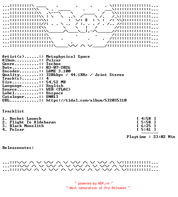 NFO for the release Metaphysical_Space-Pulsar-UN013-WEB-2026-WAV by WAV