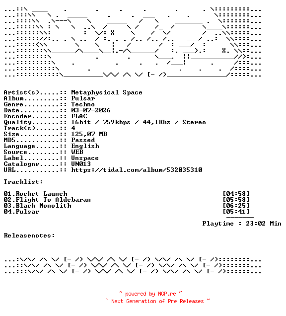NFO for the release Metaphysical_Space-Pulsar-UN013-16BIT-WEB-FLAC-2026-WAVED by WAVED