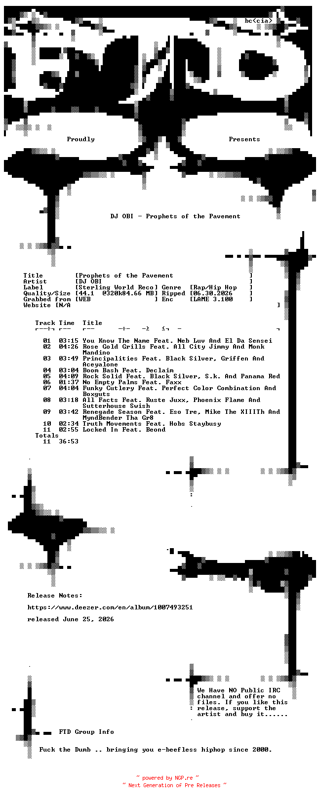 NFO for the release DJ_OBI-Prophets_of_the_Pavement-WEB-2026-FTD by FTD
