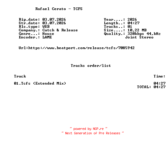 NFO for the release Rafael_Cerato_-_TCFS-(CR105B)-SINGLE-WEB-2026-FMC by FMC