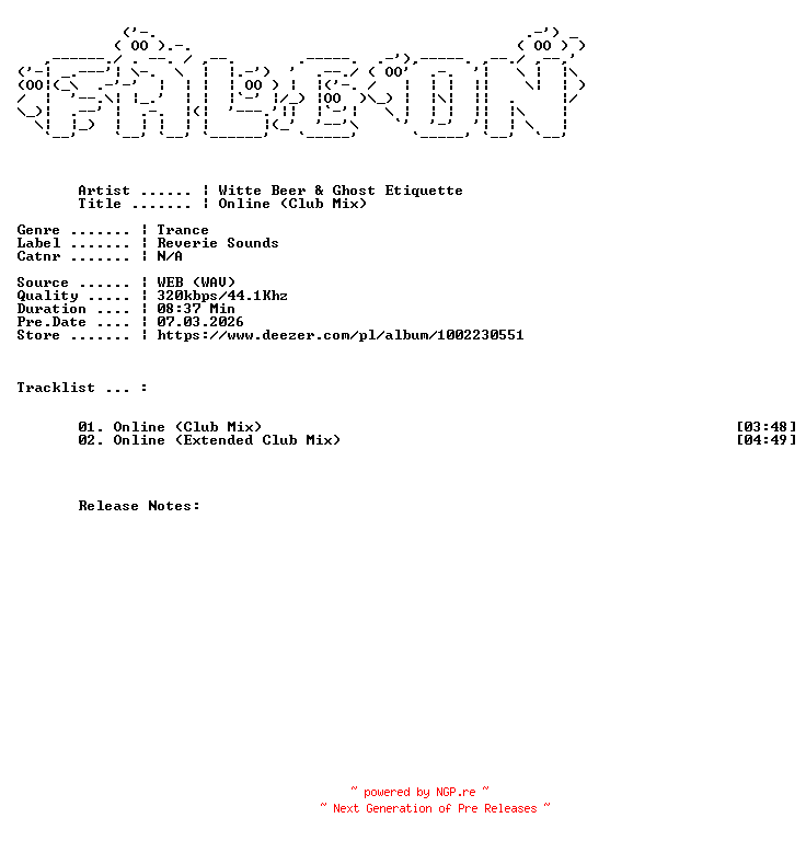 NFO for the release Witte_Beer_And_Ghost_Etiquette-Online_Club_Mix-WEB-2026-FALCON by FALCON
