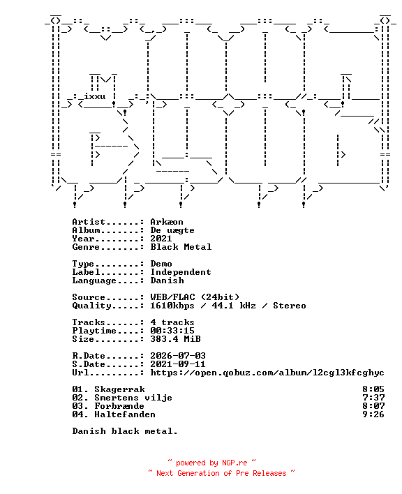 NFO for the release Arkaeon-De_uaegte-DK-DEMO-24BIT-WEB-FLAC-2021-MOONBLOOD by MOONBLOOD