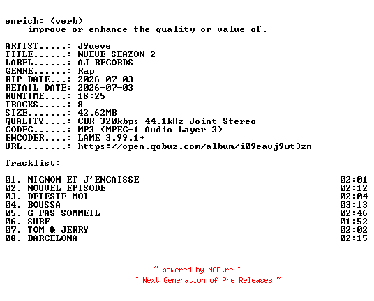 NFO for the release J9ueve-NUEVE_SEAZON_2-EP-WEB-FR-2026-ENRiCH by ENRiCH