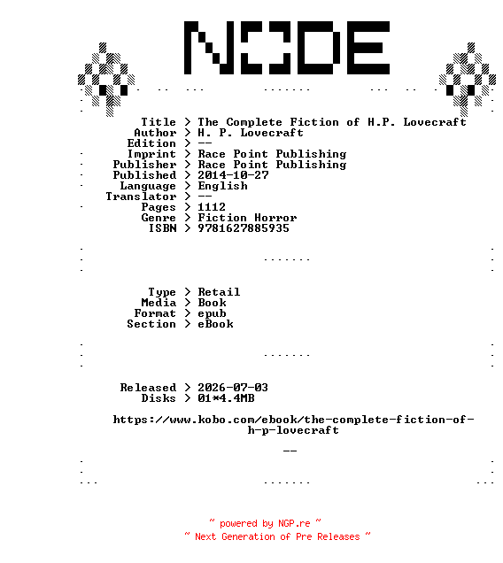 NFO for the release Race.Point.Publishing.The.Complete.Fiction.of.H.P.Lovecraft.2014.RETAiL.EPUB.eBook-NODE by NODE