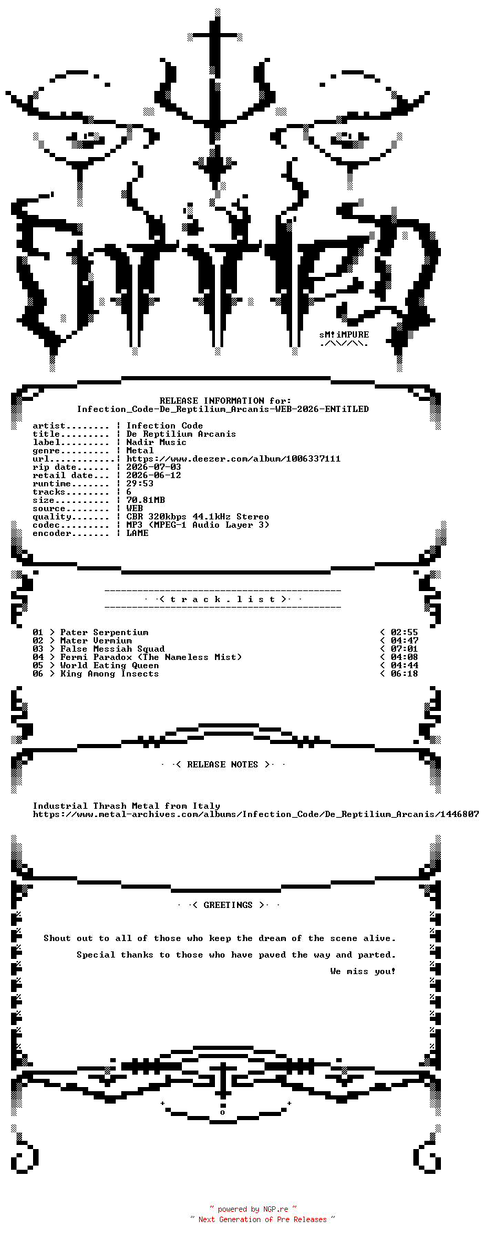 NFO for the release Infection_Code-De_Reptilium_Arcanis-WEB-2026-ENTiTLED by ENTiTLED