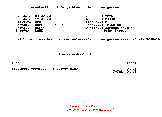 NFO for the release Laserkraft_3D_And_Derya_Akyol_-_Laengst_Vergessen_(Extended_Mix)-SINGLE-WEB-DE-2026-FMC by FMC