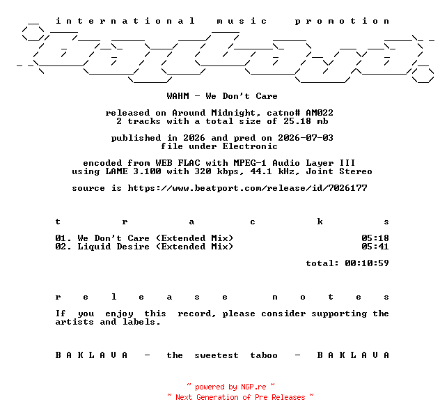 NFO for the release WAHM-We_Dont_Care-(AM022)-WEB-2026-BAKLAVA by BAKLAVA