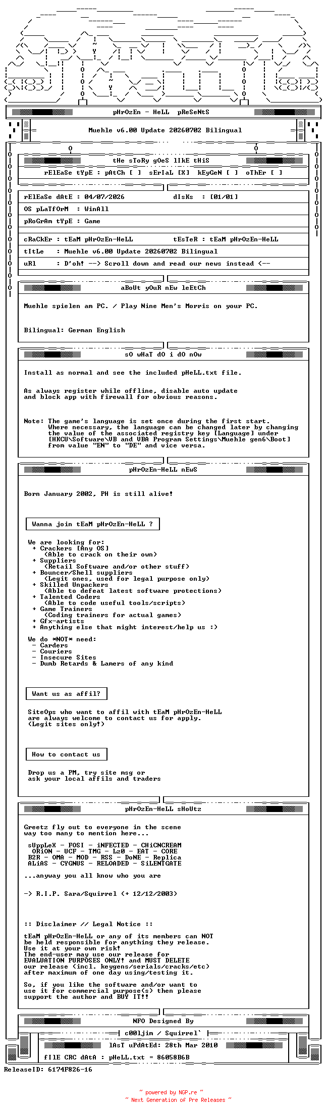 NFO for the release Muehle.v6.00.Update.20260702.Bilingual-PH by PH