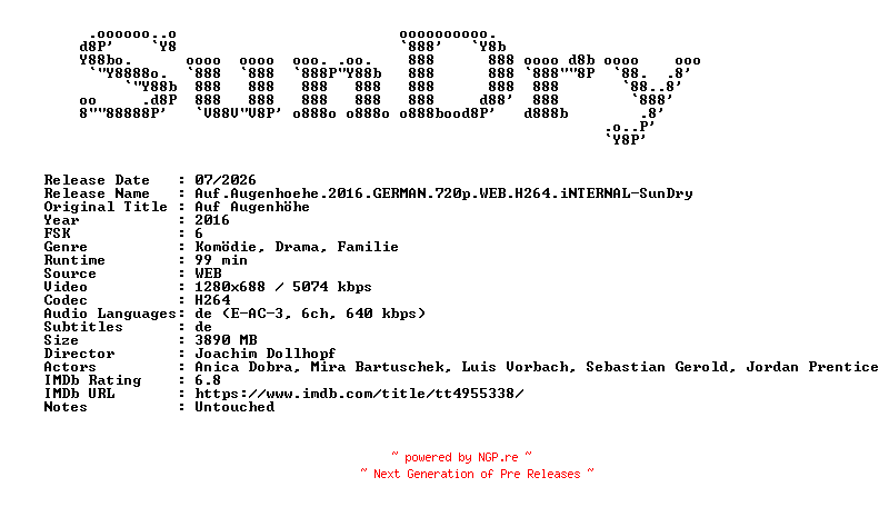 NFO for the release Auf.Augenhoehe.2016.GERMAN.720p.WEB.H264.iNTERNAL-SunDry by SunDry