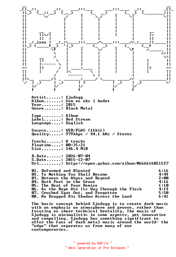 NFO for the release Sjodogg-Som_en_oeks_i_hodet-16BIT-WEB-FLAC-2015-MOONBLOOD by MOONBLOOD