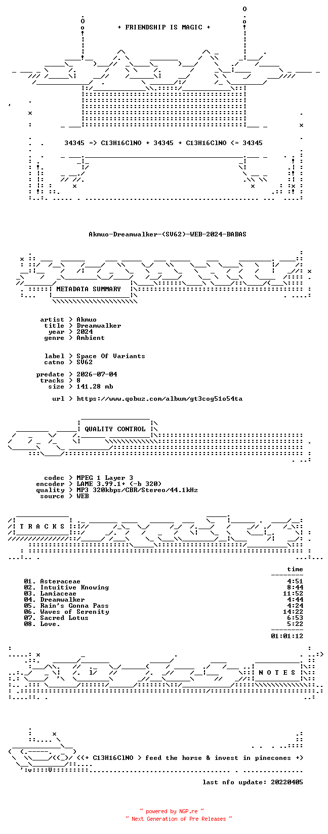 NFO for the release Akmuo-Dreamwalker-(SV62)-WEB-2024-BABAS by BABAS