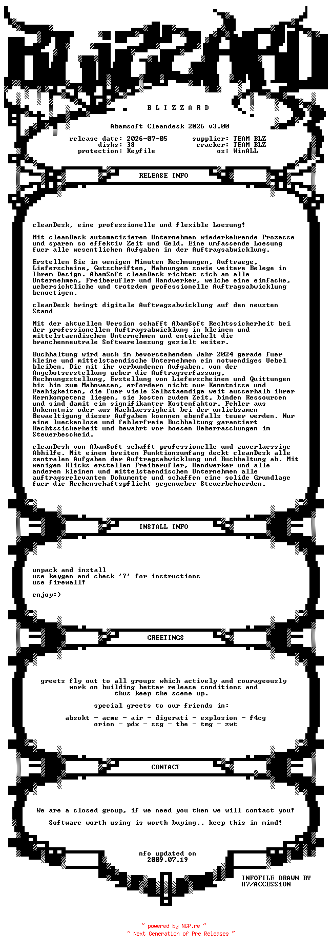 NFO for the release Abamsoft.Cleandesk.2026.v3.00.GERMAN.WinALL.Incl.Keygen-BLiZZARD by BLiZZARD