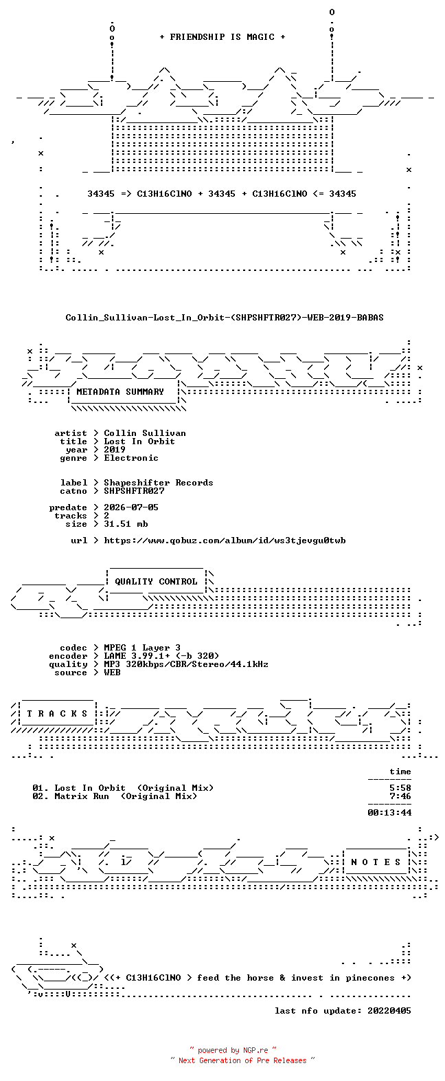 NFO for the release Collin_Sullivan-Lost_In_Orbit-(SHPSHFTR027)-WEB-2019-BABAS by BABAS