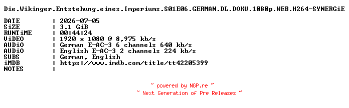 NFO for the release Die.Wikinger.Entstehung.eines.Imperiums.S01E06.GERMAN.DL.DOKU.1080p.WEB.H264-SYNERGiE by SYNERGiE