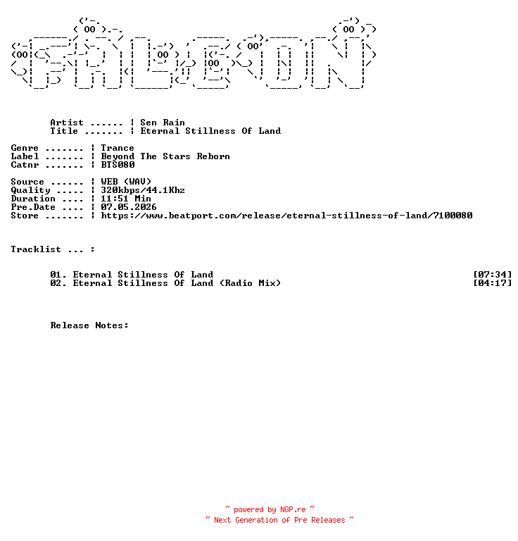 NFO for the release Sen_Rain-Eternal_Stillness_Of_Land-(BTS080)-WEB-2026-FALCON by FALCON
