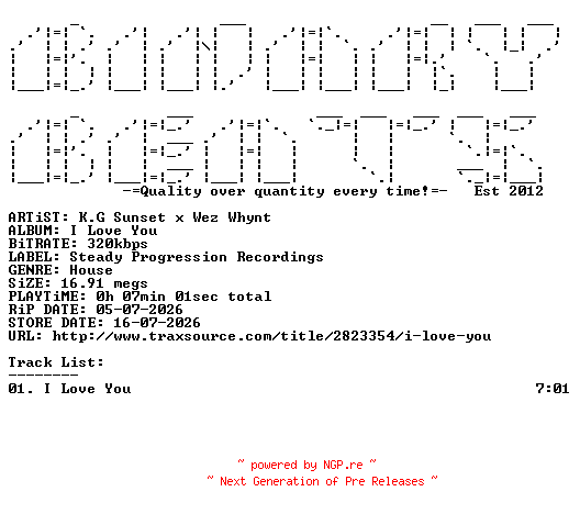 NFO for the release K.G_Sunset_x_Wez_Whynt-I_Love_You-(SP002)-SINGLE-WEB-2026-BB by BB