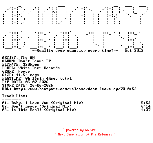 NFO for the release The_AM-Dont_Leave_EP-(WDR071)-WEB-2026-BB by BB