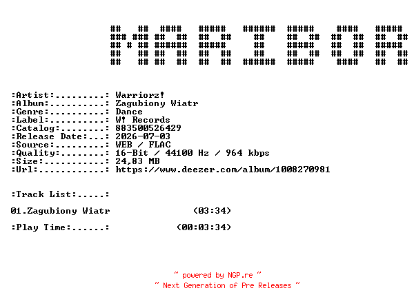 NFO for the release Warriorz-Zagubiony_Wiatr-PL-SINGLE-16BIT-WEB-FLAC-2026-MARiBOR by MARiBOR