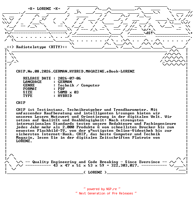 NFO for the release CHIP.No.08.2026.GERMAN.HYBRID.MAGAZINE.eBook-LORENZ by LORENZ
