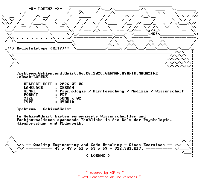 NFO for the release Spektrum.Gehirn.und.Geist.No.08.2026.GERMAN.HYBRID.MAGAZINE.eBook-LORENZ by LORENZ