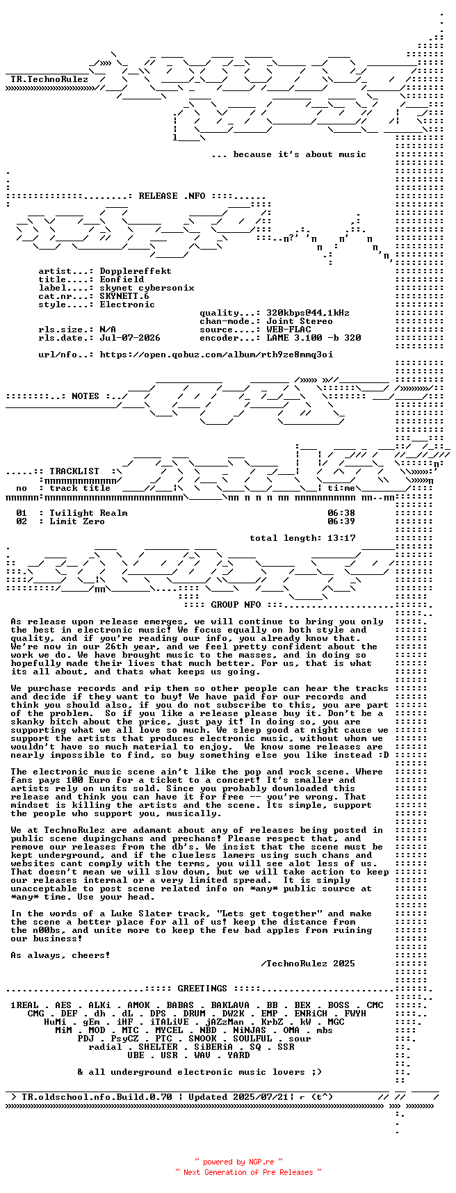 NFO for the release Dopplereffekt-Eonfield-(SKYNETT.6)-WEB-2026-TR by TR