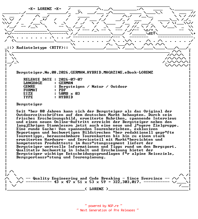 NFO for the release Bergsteiger.No.08.2026.GERMAN.HYBRID.MAGAZINE.eBook-LORENZ by LORENZ