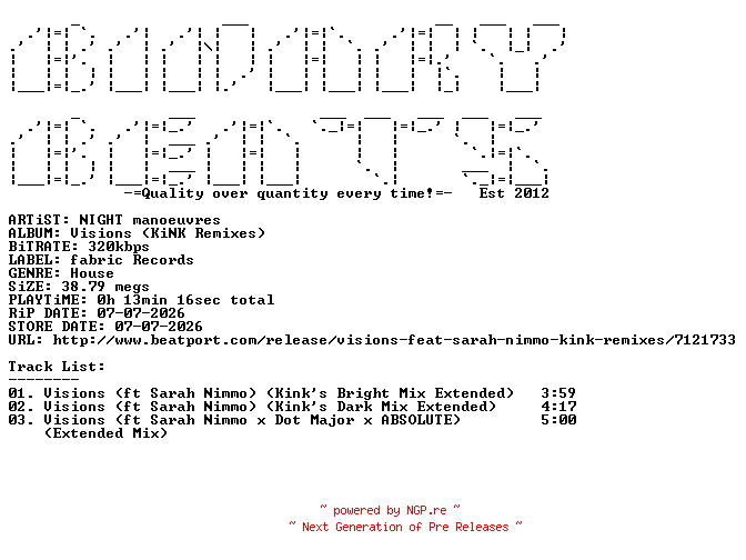 NFO for the release NIGHT_Manoeuvres-Visions_(KiNK_Remixes)-(FRO046B)-WEB-2026-BB by BB